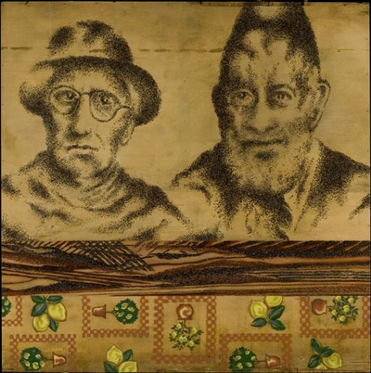 סבא יצחק וסבתא מרים, 2005-2006, צבע טקסטיל, טושים וצבע שמן על עץ לבוד סבא יצחק וסבתא מרים, 2005-2006, צבע טקסטיל, טושים וצבע שמן על עץ לבוד