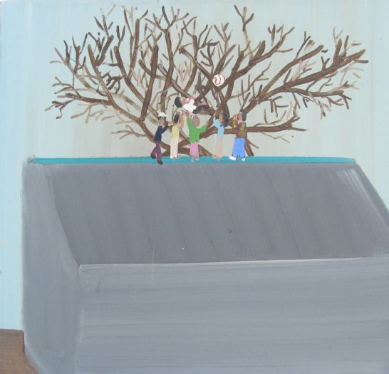שי אזולאי, כדור מעל גג, 2008, שמן על בד שי אזולאי, כדור מעל גג, 2008, שמן על בד