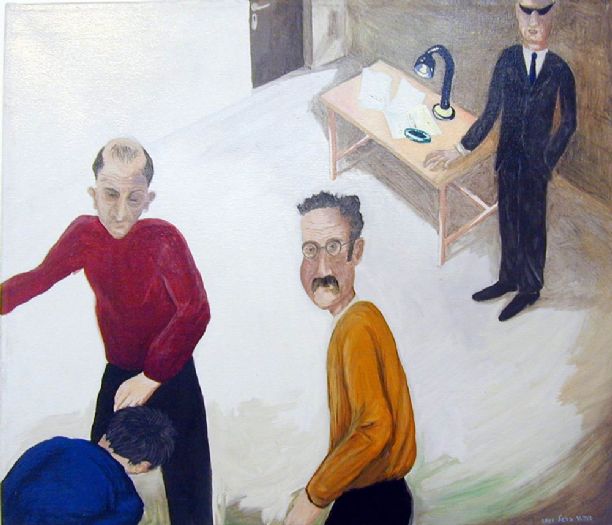 גיורא ברגל, החקירה, 2001, שמן על בד גיורא ברגל, החקירה, 2001, שמן על בד